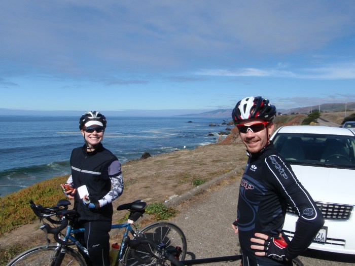 Alexis and Brett: Happy people on Highway One.